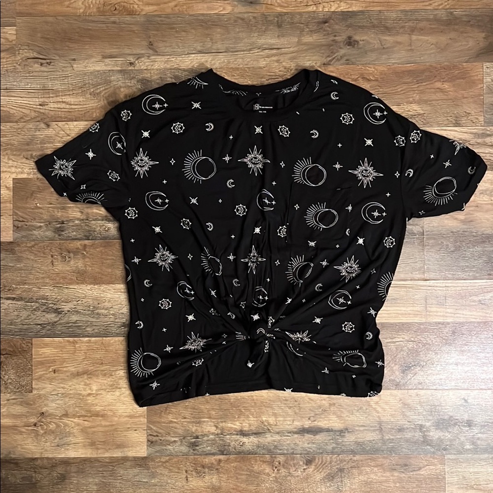 No Boundaries Black Celestial Knot Front Blouse